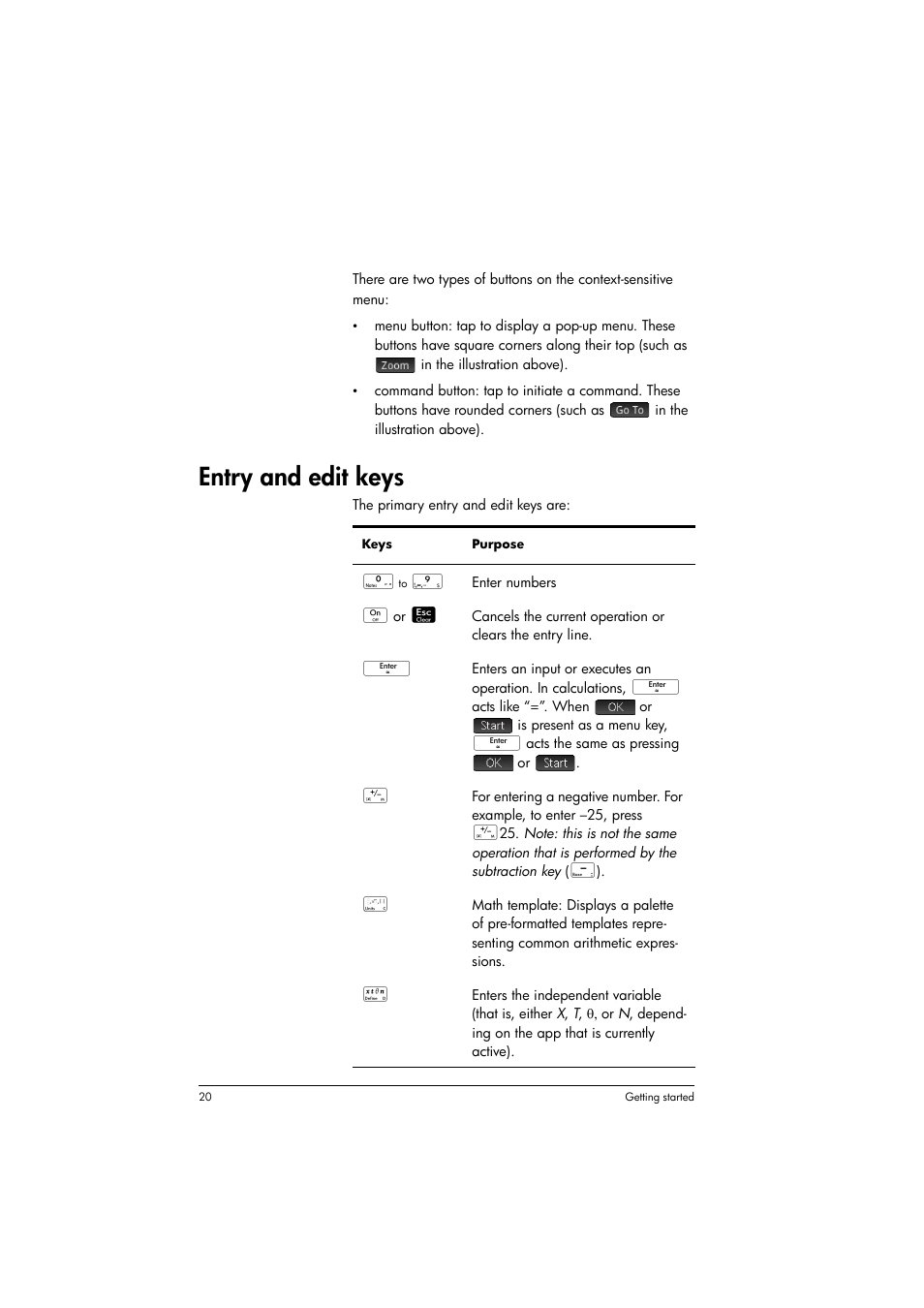 Entry and edit keys | HP Prime Graphing Calculator User Manual | Page 24 / 616
