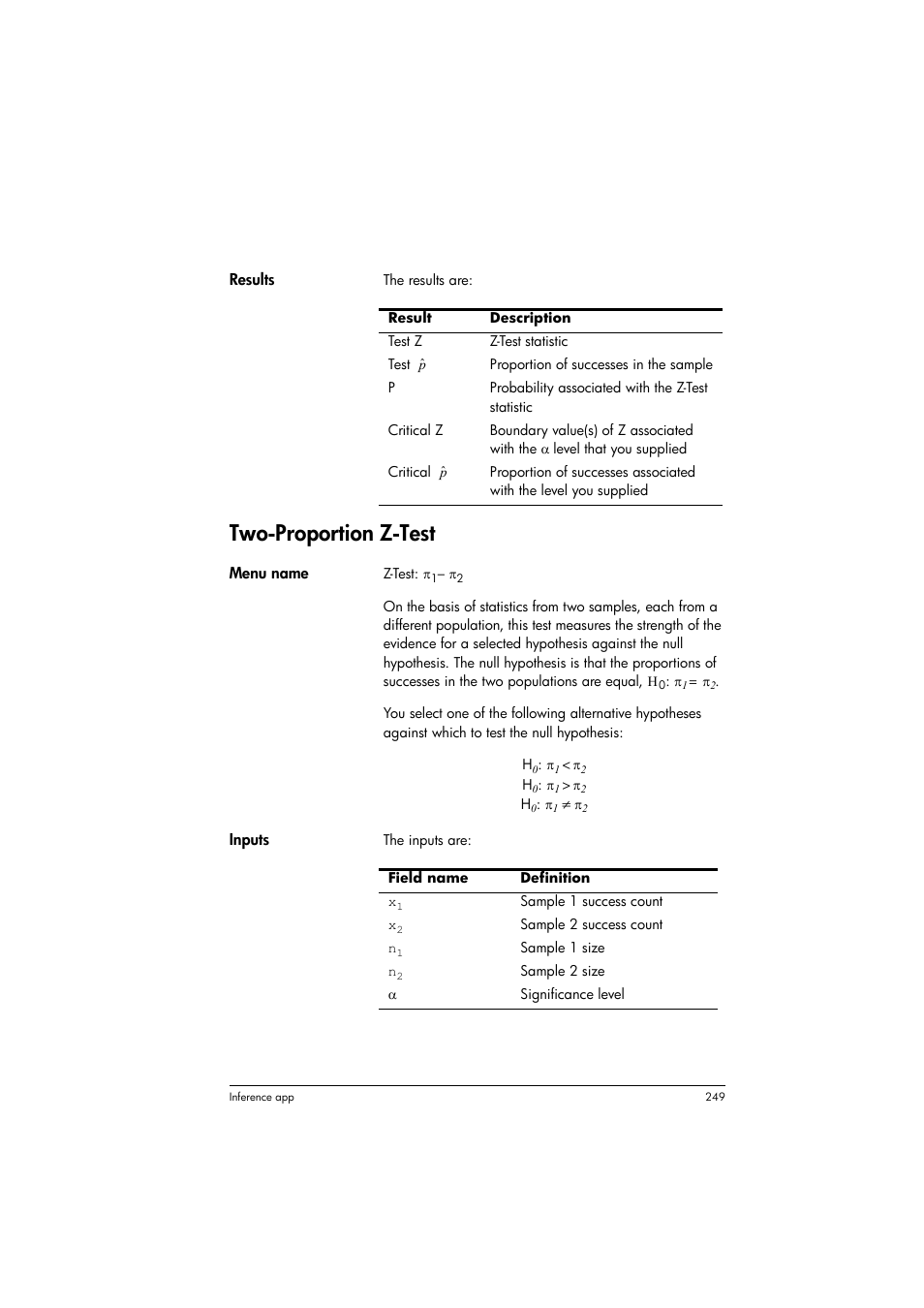 Two-proportion z-test | HP Prime Graphing Calculator User Manual | Page 253 / 616