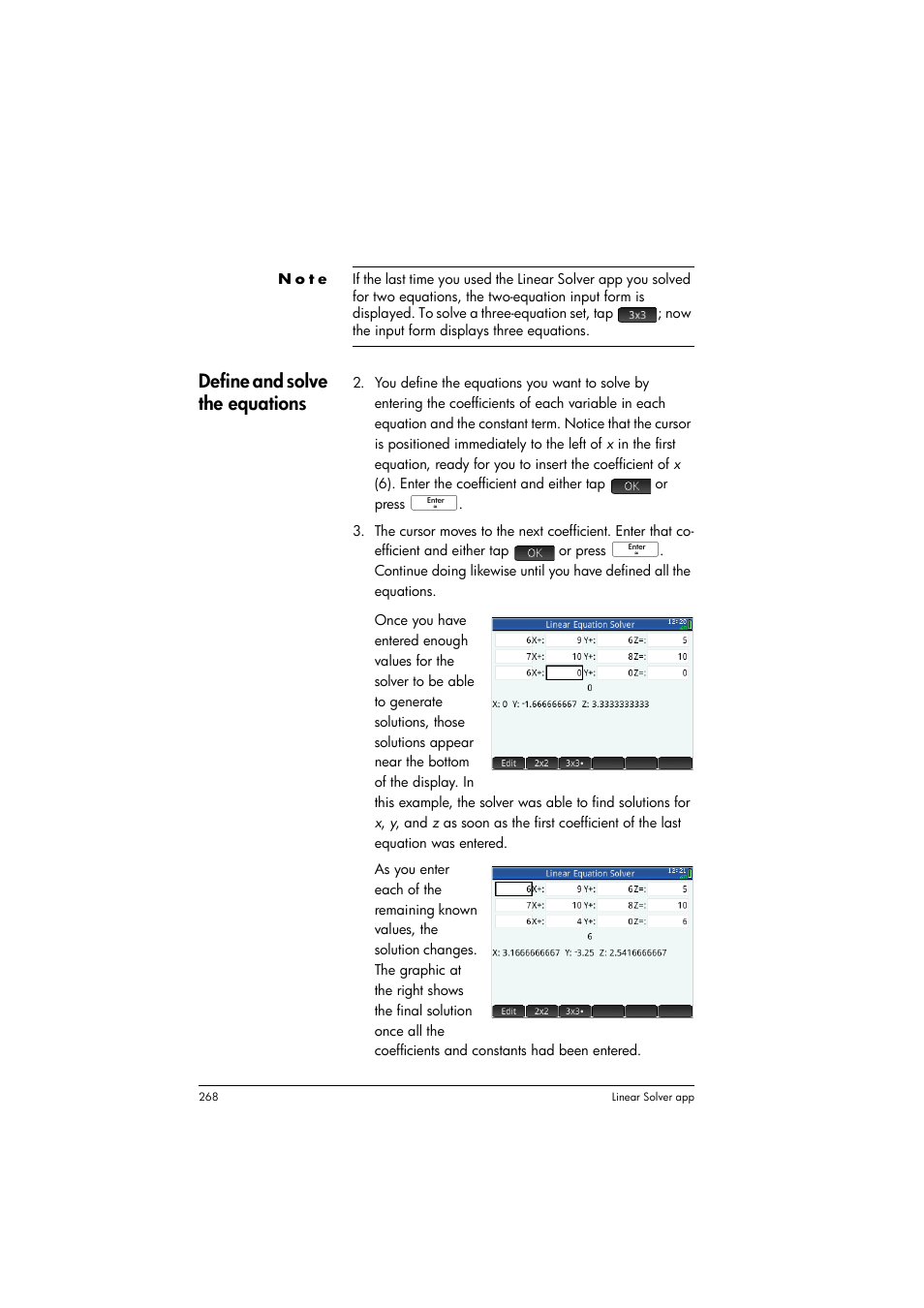 Define and solve the equations | HP Prime Graphing Calculator User Manual | Page 272 / 616