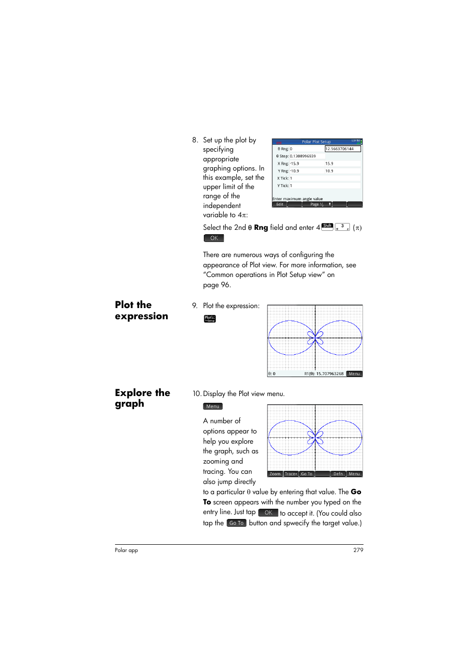 Plot the expression, Explore the graph | HP Prime Graphing Calculator User Manual | Page 283 / 616