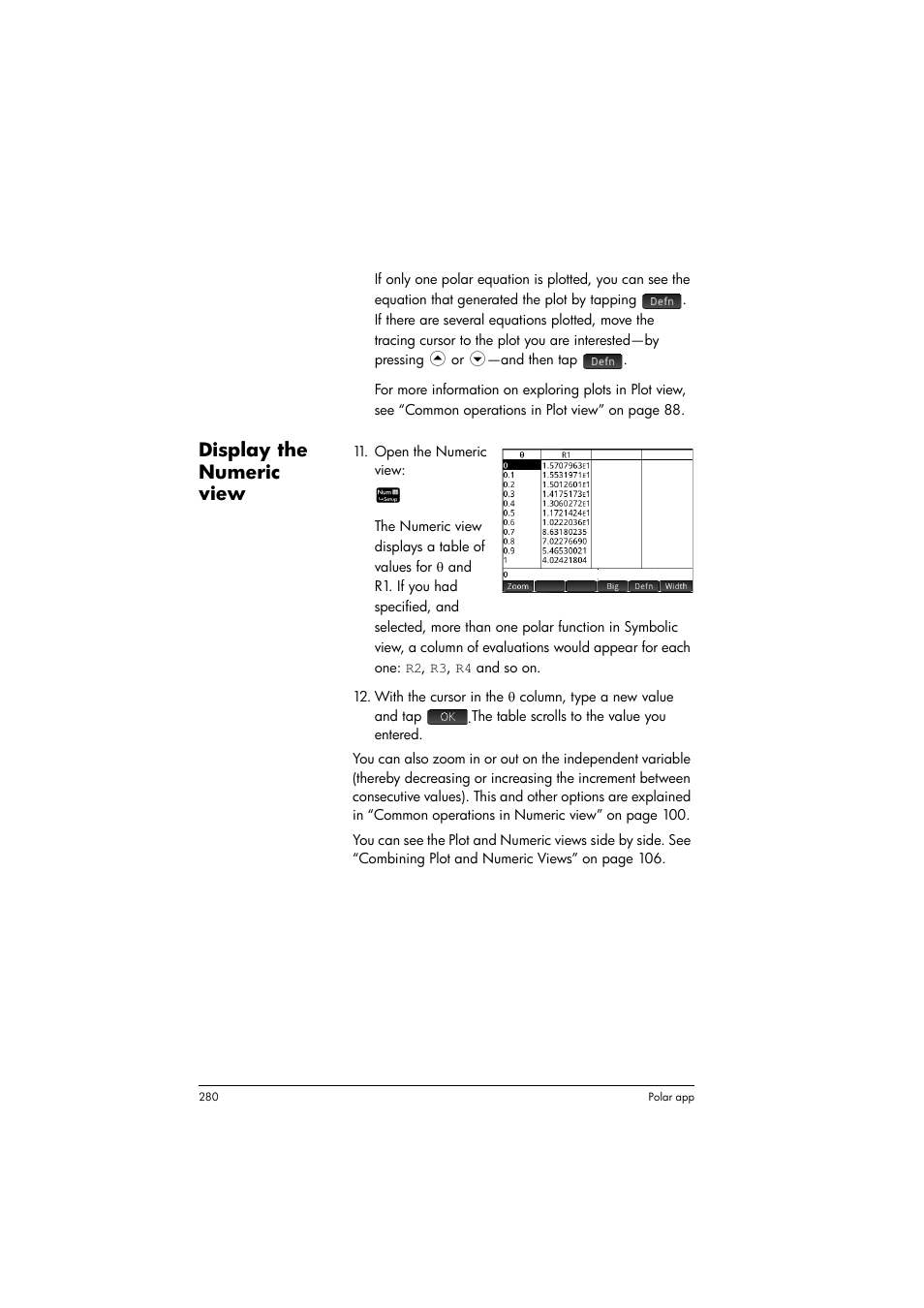 Display the numeric view | HP Prime Graphing Calculator User Manual | Page 284 / 616