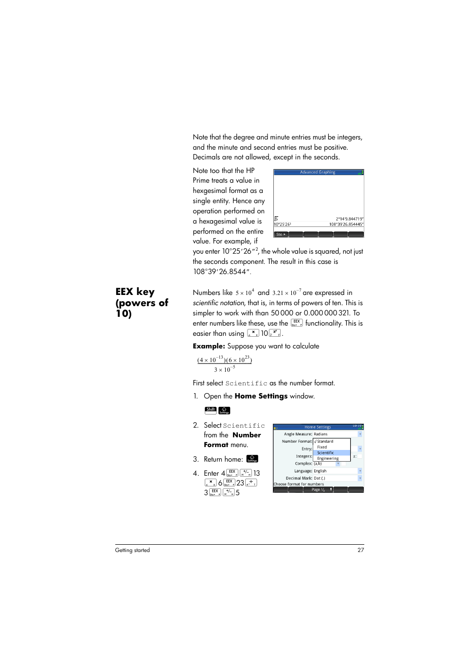 Eex key (powers of 10) | HP Prime Graphing Calculator User Manual | Page 31 / 616
