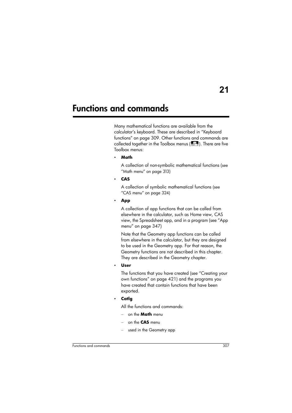 Functions and commands, 21 functions and commands | HP Prime Graphing Calculator User Manual | Page 313 / 616