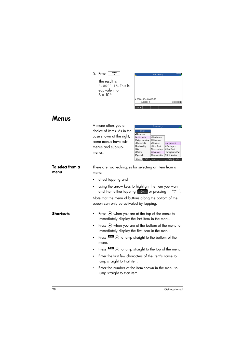 Menus | HP Prime Graphing Calculator User Manual | Page 32 / 616
