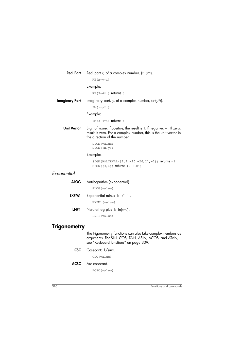 Trigonometry, Exponential | HP Prime Graphing Calculator User Manual | Page 322 / 616