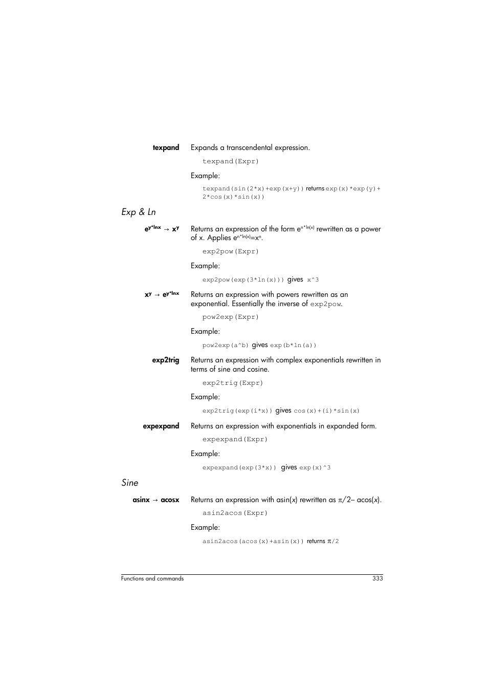 Exp & ln, Sine | HP Prime Graphing Calculator User Manual | Page 339 / 616