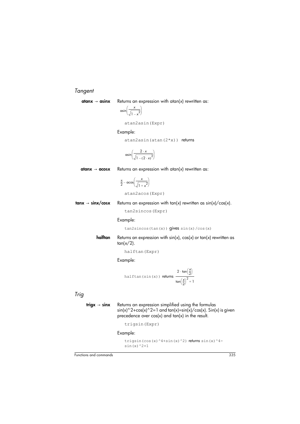 Tangent, Trig | HP Prime Graphing Calculator User Manual | Page 341 / 616