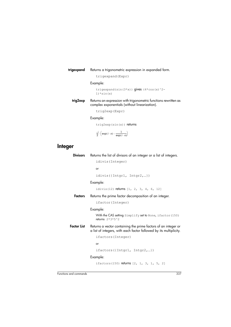 Integer | HP Prime Graphing Calculator User Manual | Page 343 / 616