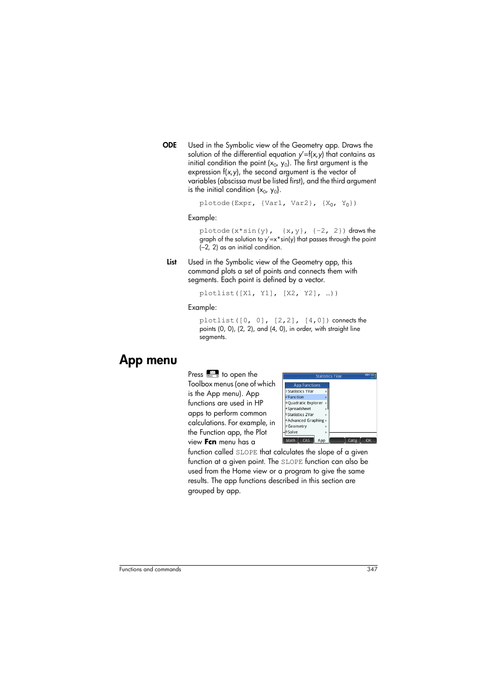 App menu | HP Prime Graphing Calculator User Manual | Page 353 / 616