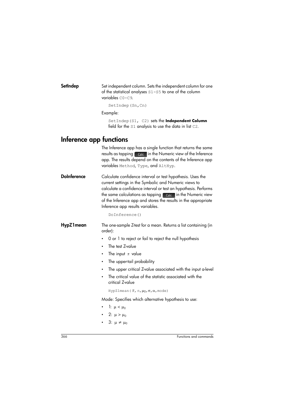Inference app functions | HP Prime Graphing Calculator User Manual | Page 372 / 616