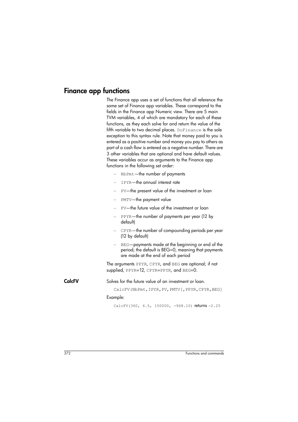 Finance app functions | HP Prime Graphing Calculator User Manual | Page 378 / 616
