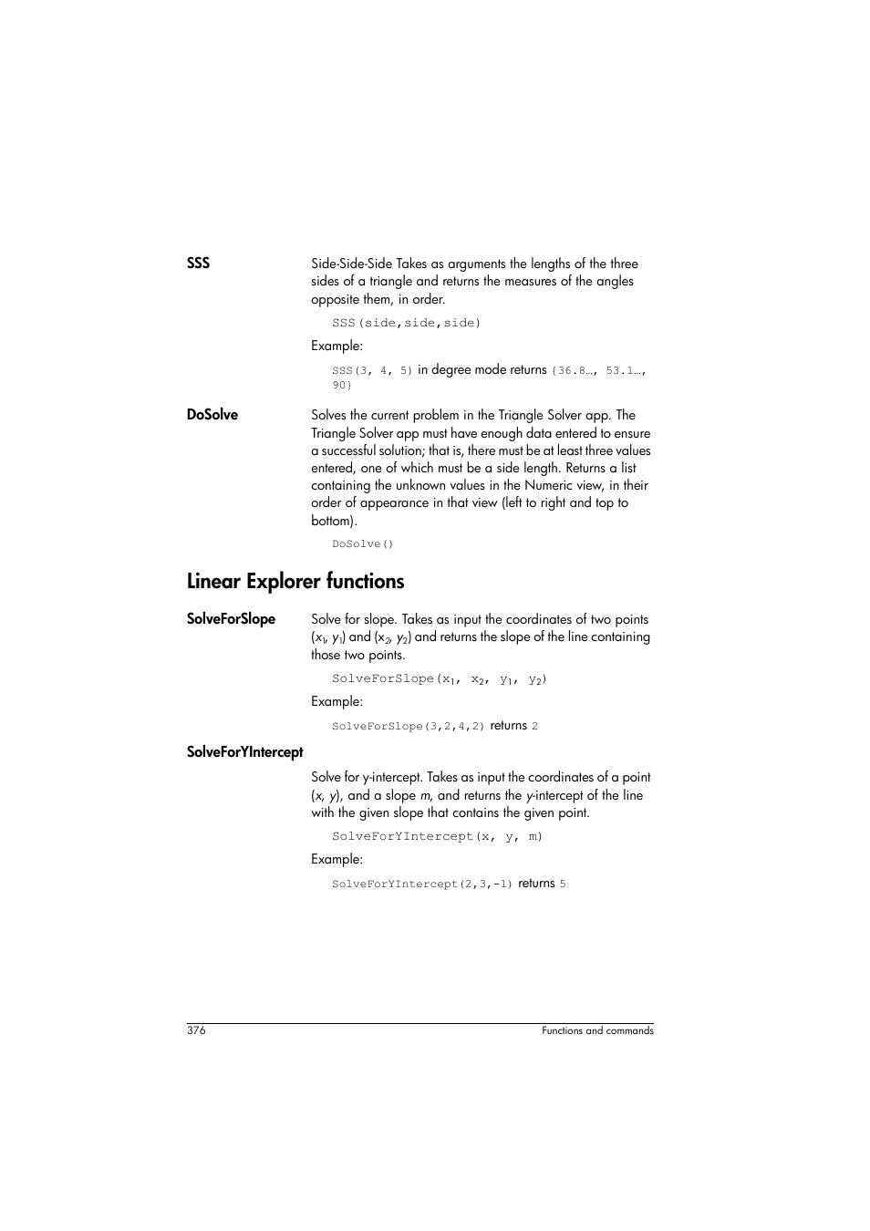 Linear explorer functions | HP Prime Graphing Calculator User Manual | Page 382 / 616