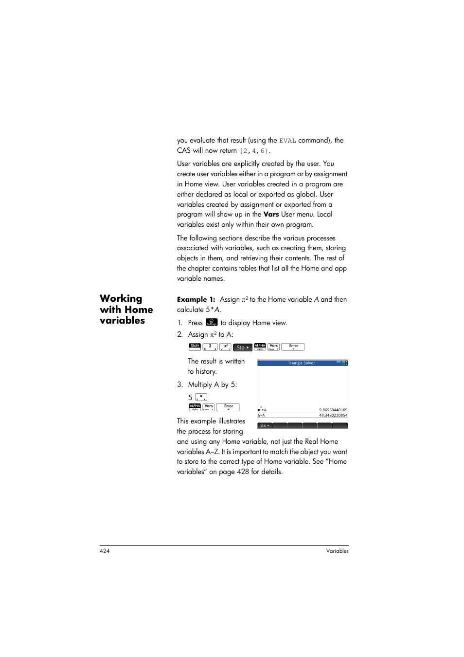 Working with home variables | HP Prime Graphing Calculator User Manual | Page 430 / 616