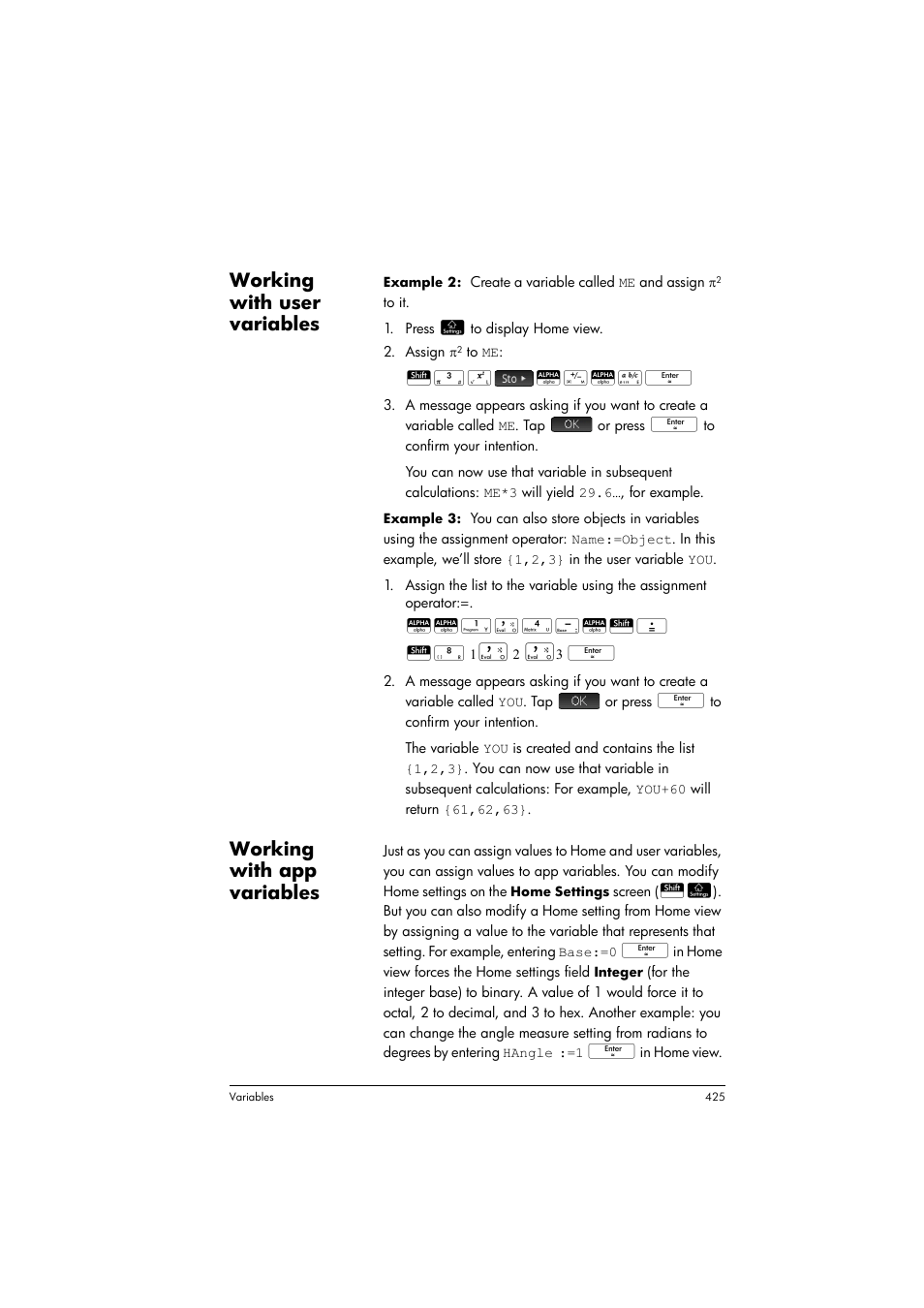 Working with user variables, Working with app variables | HP Prime Graphing Calculator User Manual | Page 431 / 616