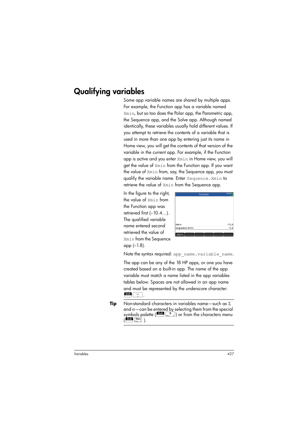 Qualifying variables | HP Prime Graphing Calculator User Manual | Page 433 / 616