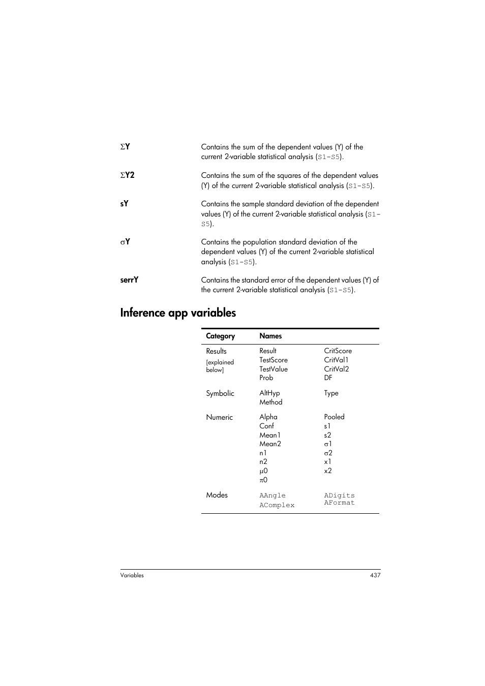 Inference app variables | HP Prime Graphing Calculator User Manual | Page 443 / 616