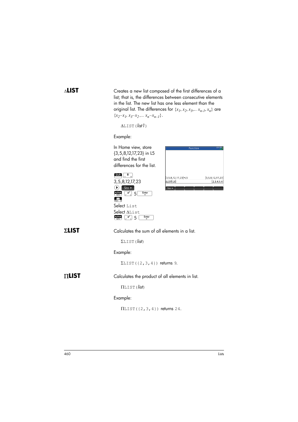 List | HP Prime Graphing Calculator User Manual | Page 466 / 616