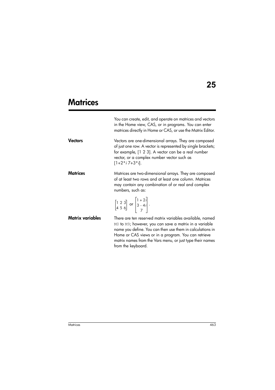 Matrices, 25 matrices | HP Prime Graphing Calculator User Manual | Page 469 / 616