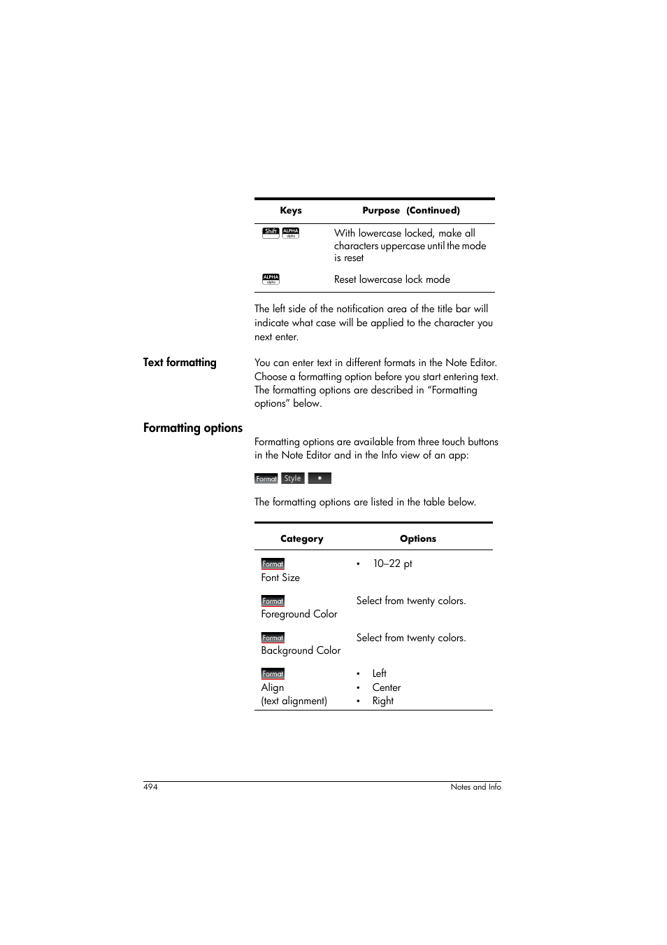 Formatting, Formatting options” on | HP Prime Graphing Calculator User Manual | Page 500 / 616