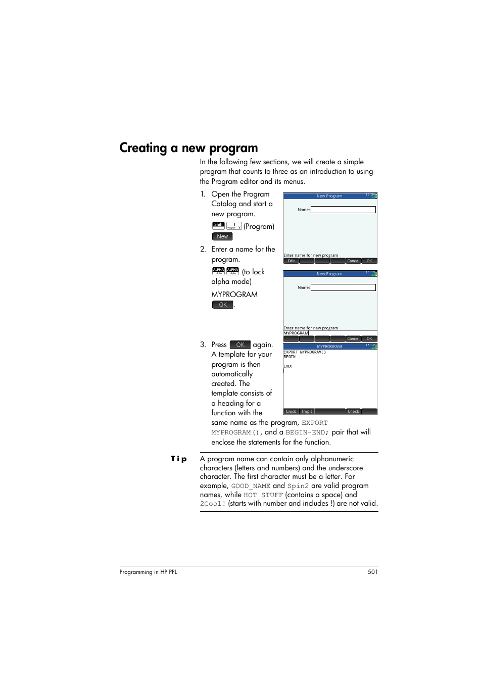 Creating a new program | HP Prime Graphing Calculator User Manual | Page 507 / 616