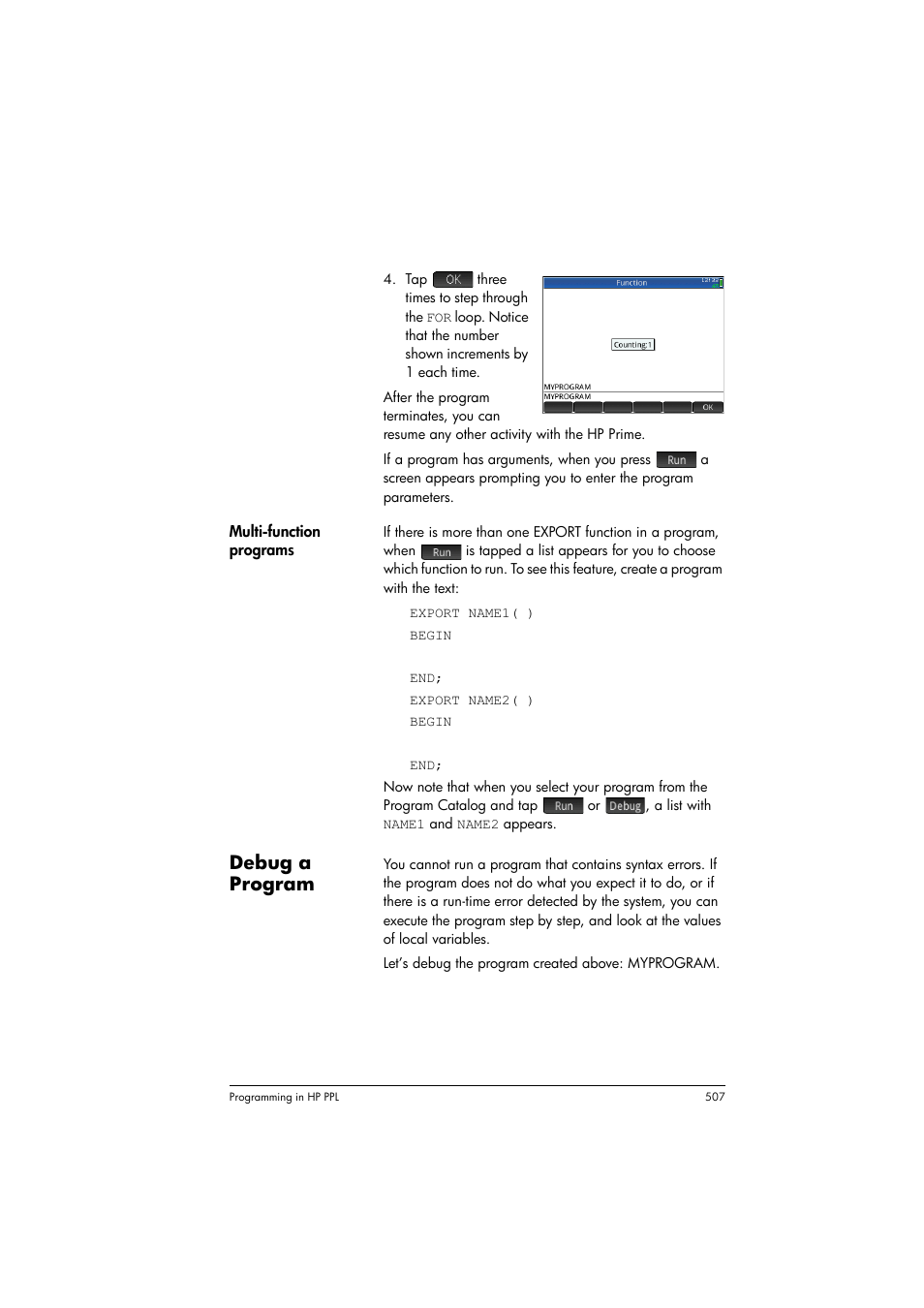Debug a program | HP Prime Graphing Calculator User Manual | Page 513 / 616