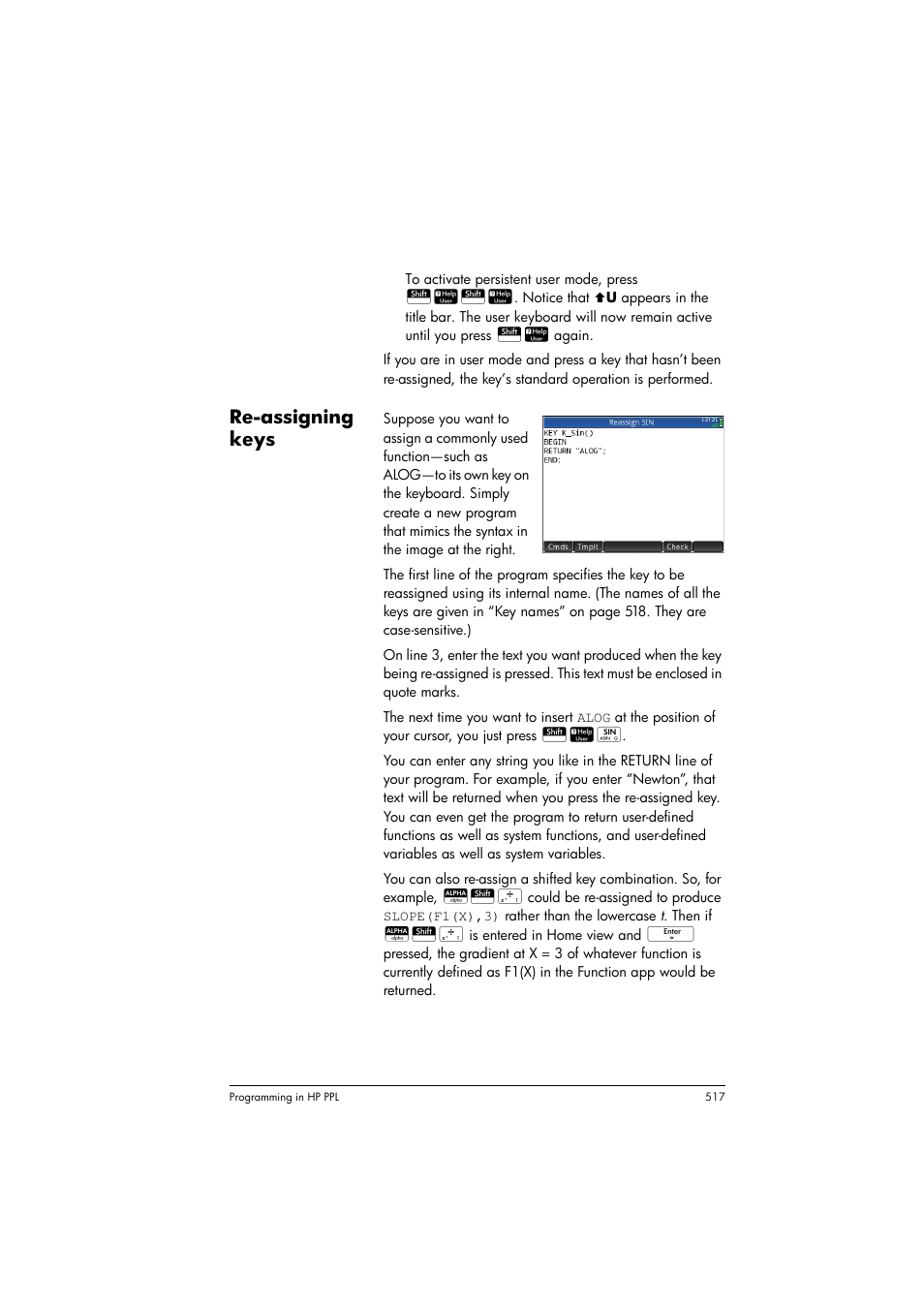 Re-assigning keys | HP Prime Graphing Calculator User Manual | Page 523 / 616