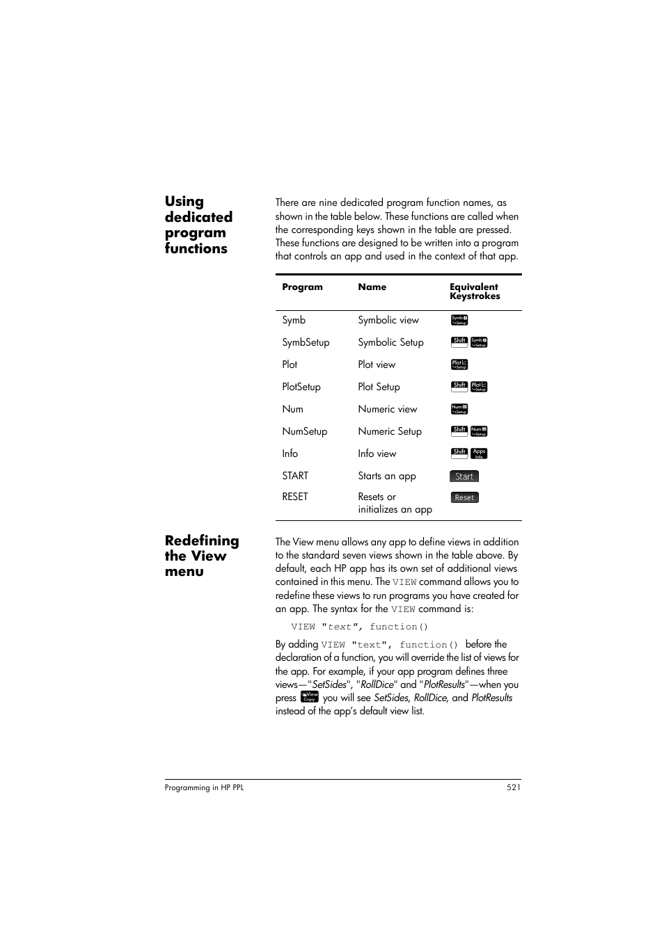 Using dedicated program functions, Redefining the view menu | HP Prime Graphing Calculator User Manual | Page 527 / 616