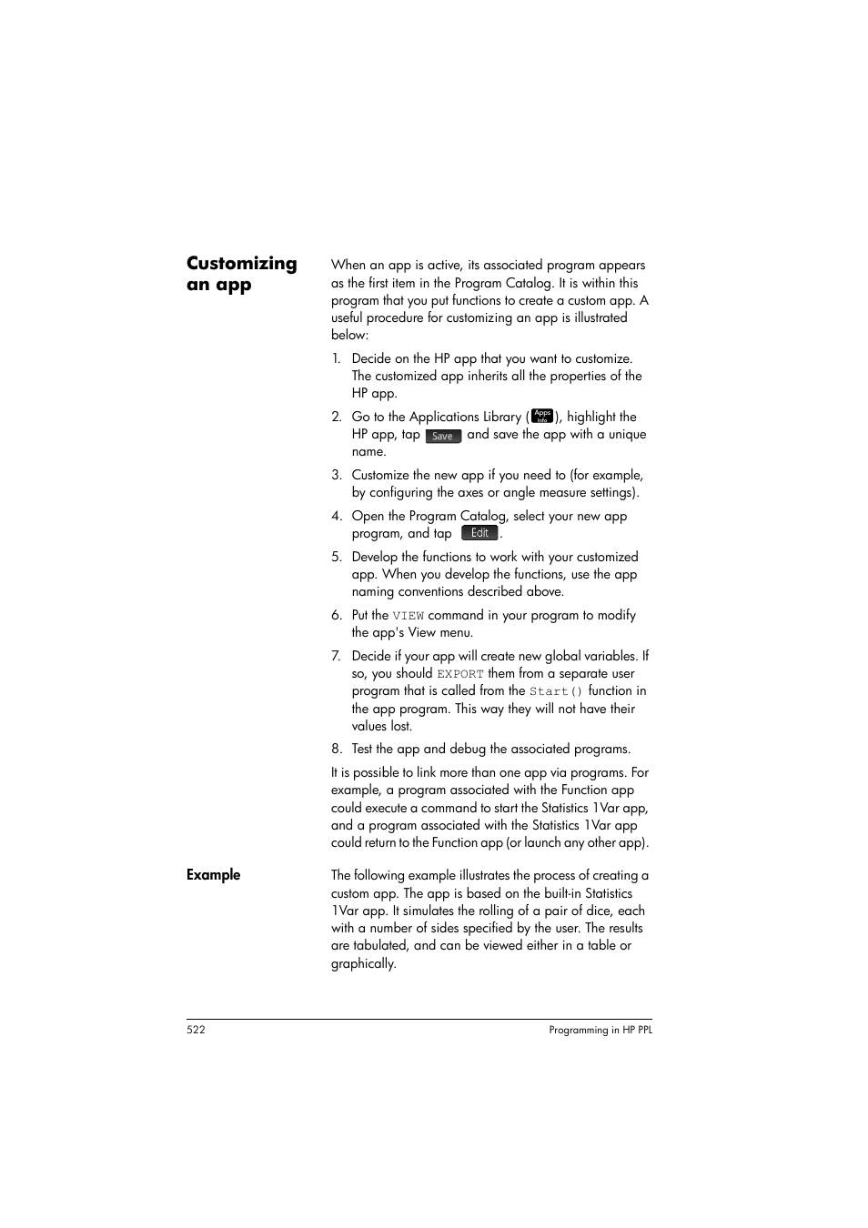 Customizing an app | HP Prime Graphing Calculator User Manual | Page 528 / 616