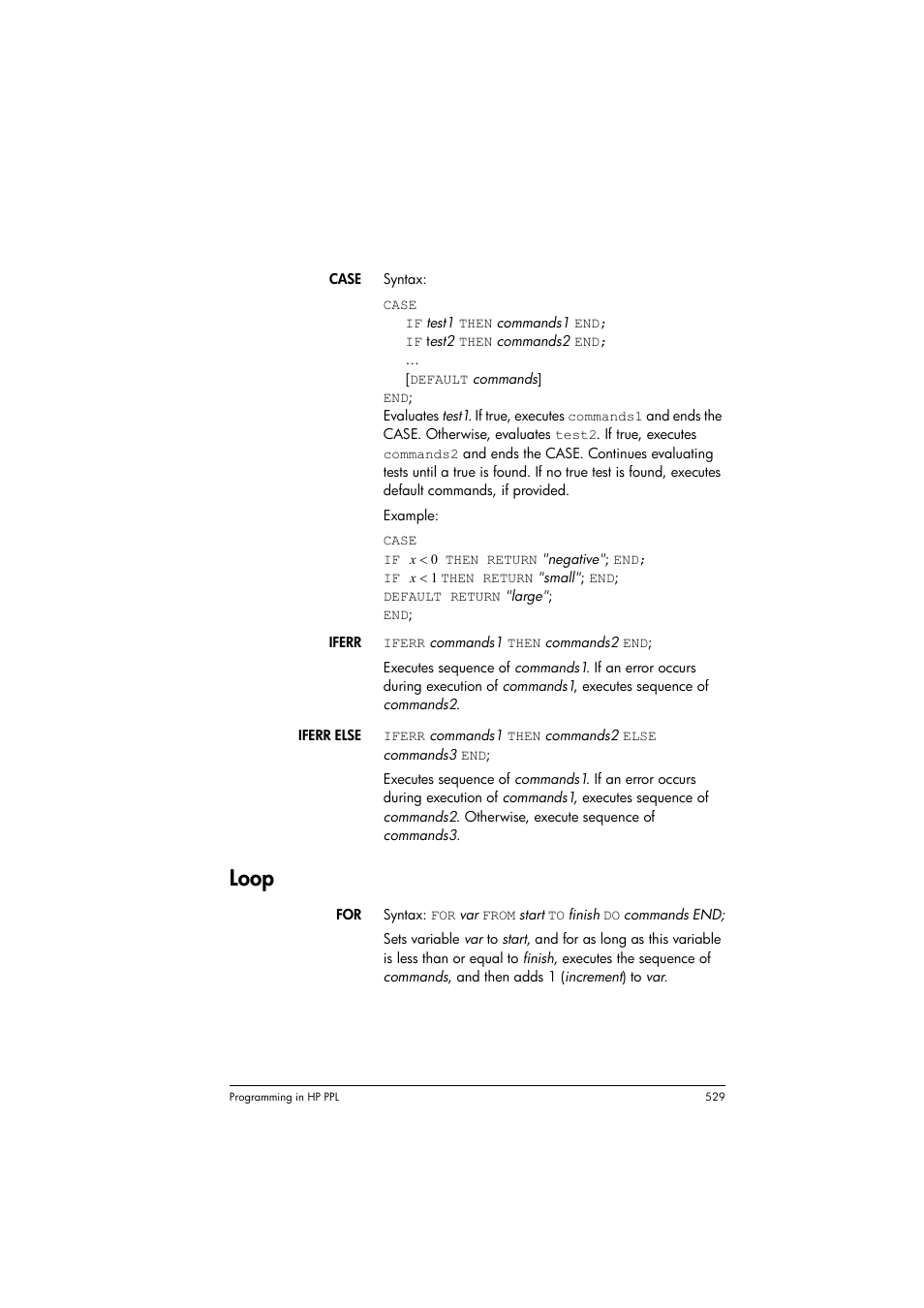 Loop | HP Prime Graphing Calculator User Manual | Page 535 / 616