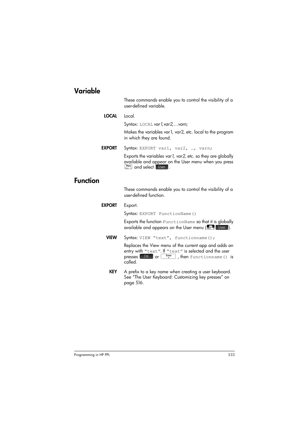 Variable, Function | HP Prime Graphing Calculator User Manual | Page 539 / 616