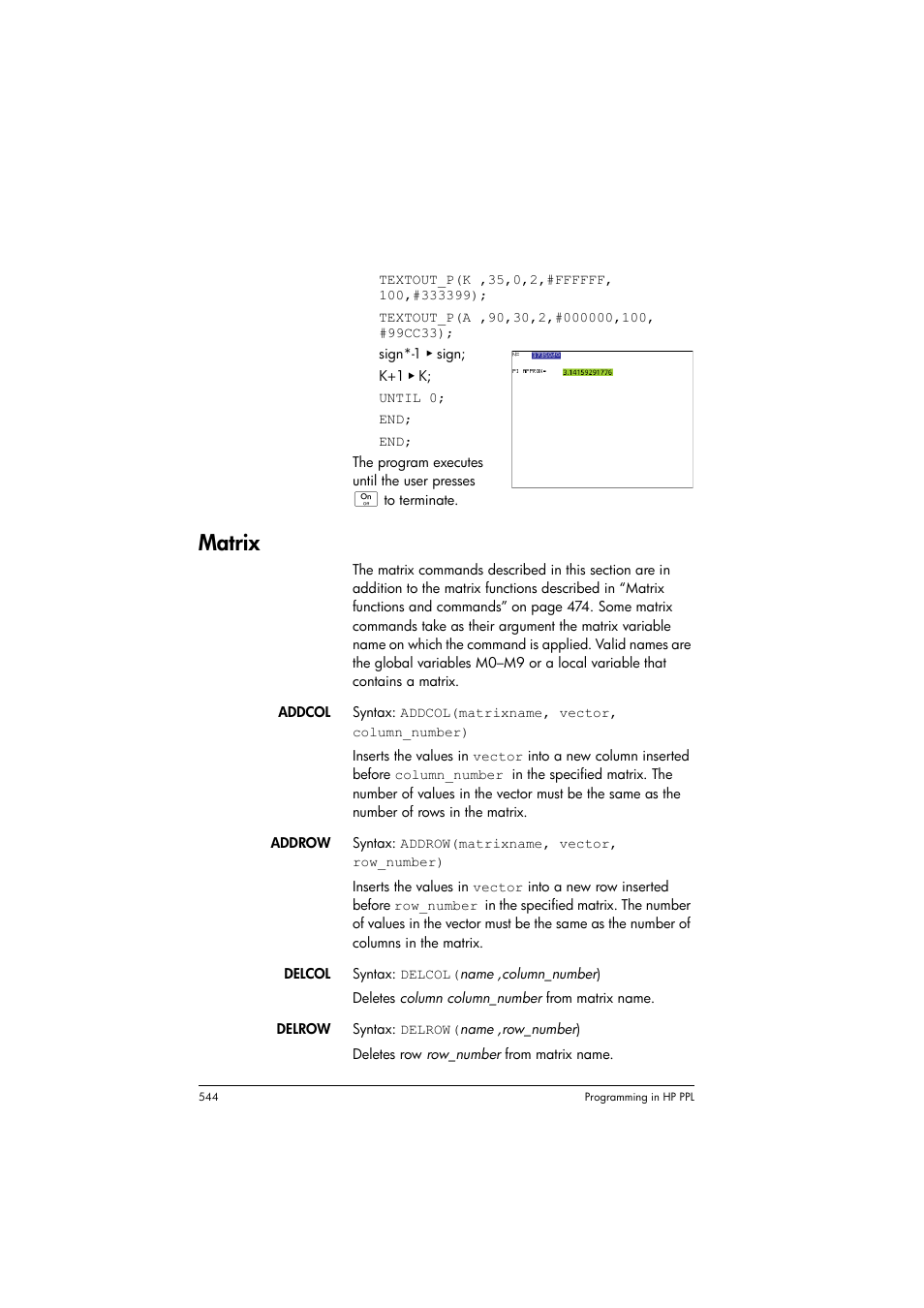 Matrix | HP Prime Graphing Calculator User Manual | Page 550 / 616