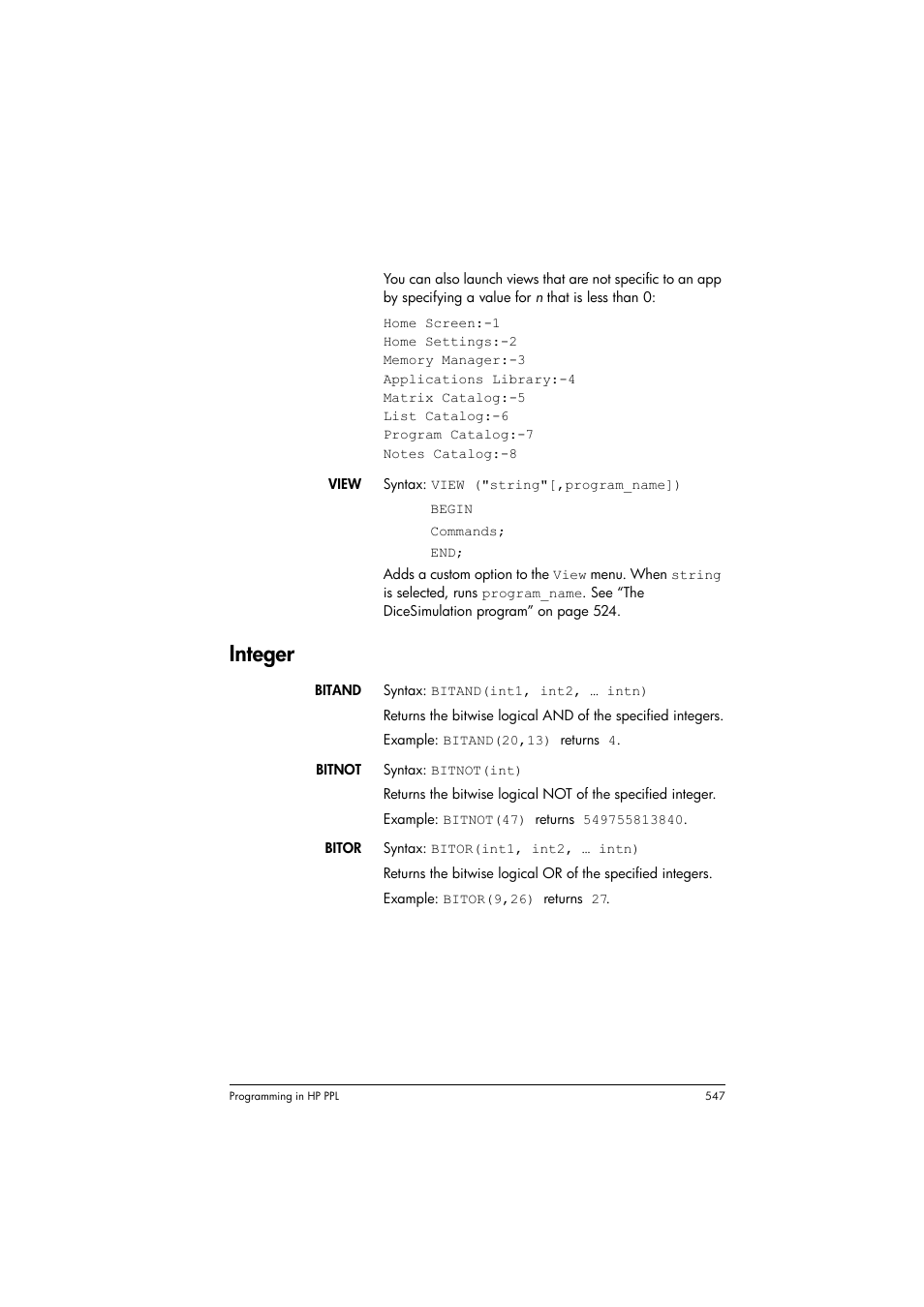 Integer | HP Prime Graphing Calculator User Manual | Page 553 / 616