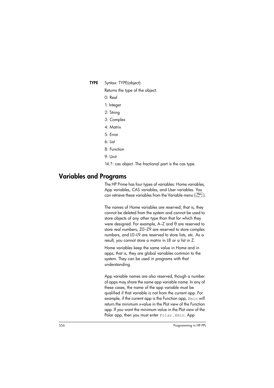Variables and programs | HP Prime Graphing Calculator User Manual | Page 562 / 616
