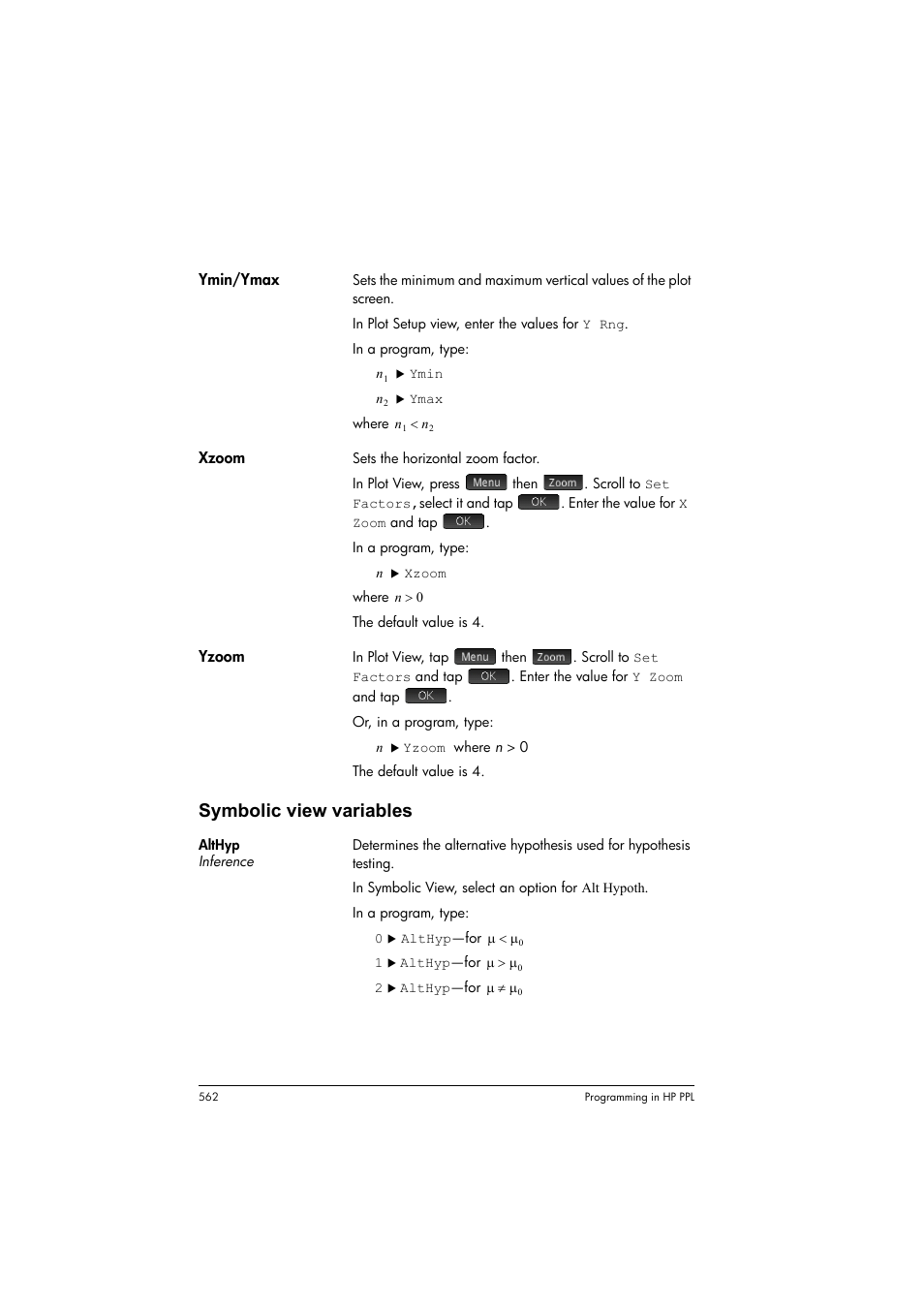 Symbolic view variables | HP Prime Graphing Calculator User Manual | Page 568 / 616