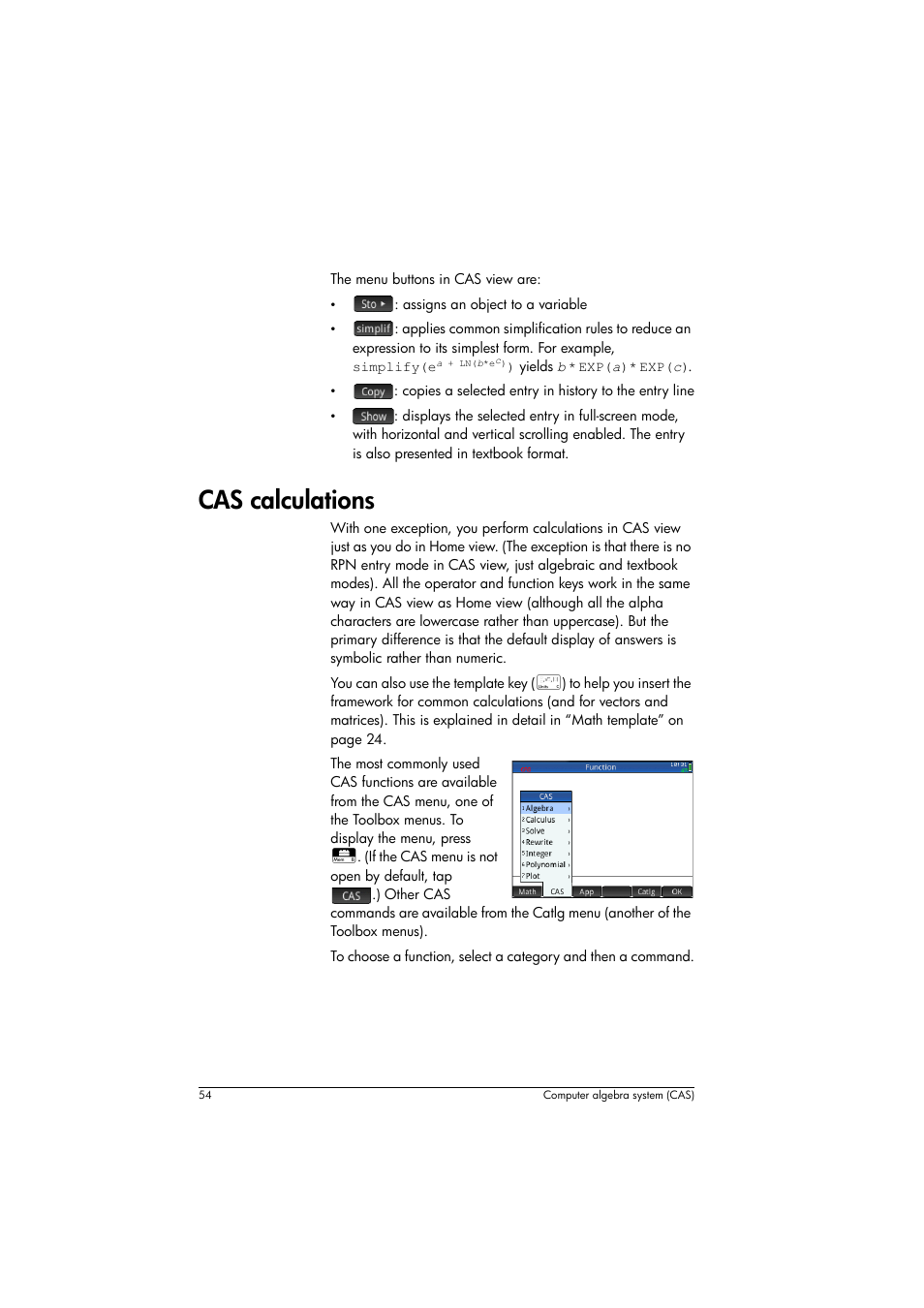 Cas calculations | HP Prime Graphing Calculator User Manual | Page 58 / 616