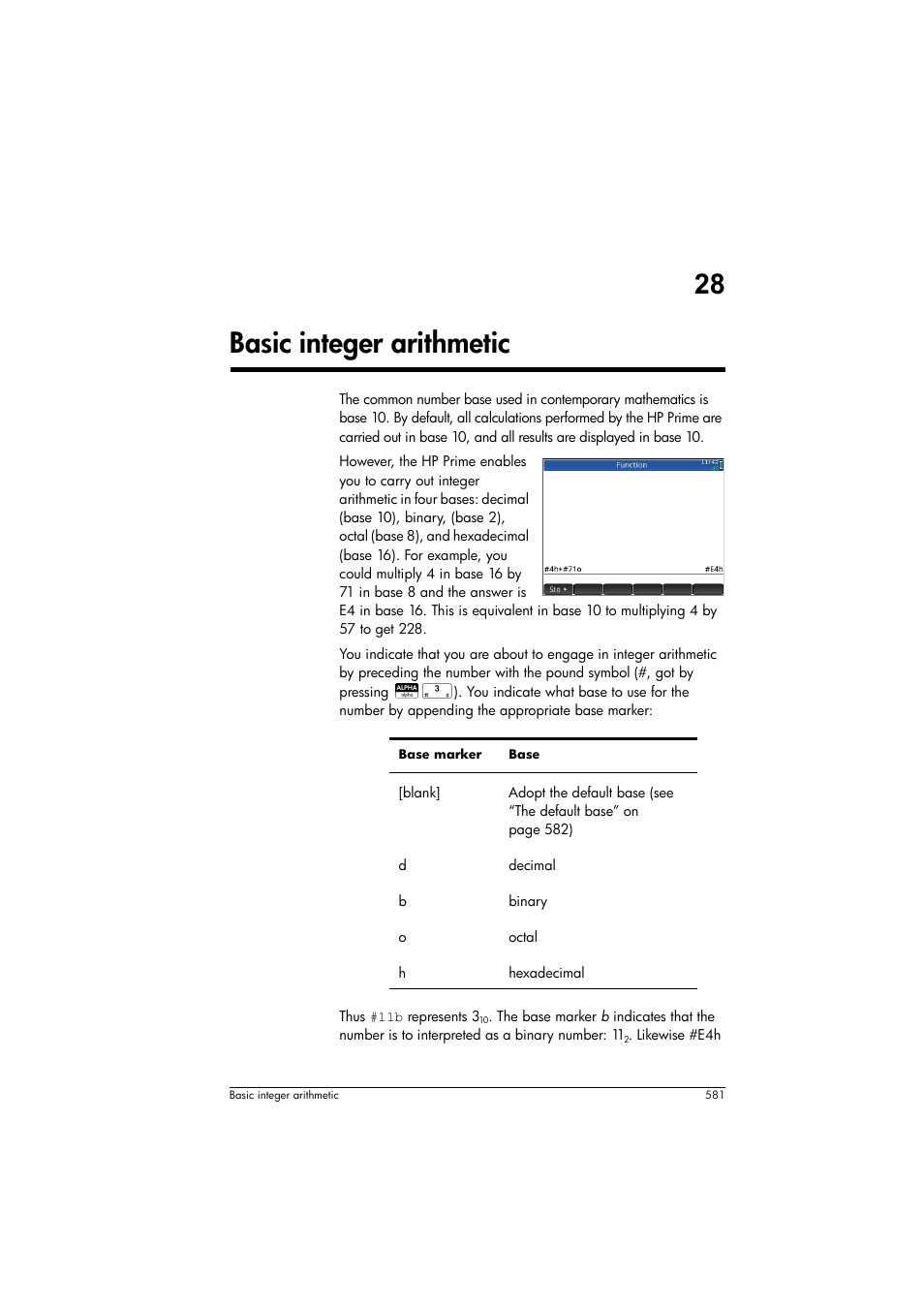 Basic integer arithmetic, 28 basic integer arithmetic | HP Prime Graphing Calculator User Manual | Page 587 / 616