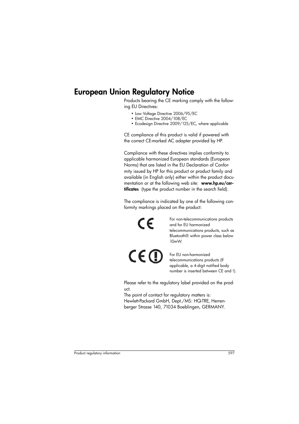 European union regulatory notice | HP Prime Graphing Calculator User Manual | Page 603 / 616