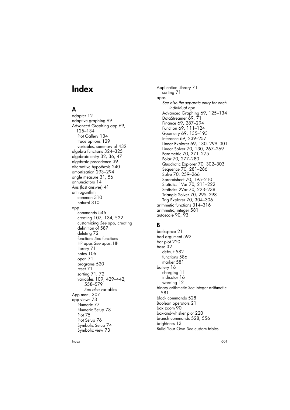 Index | HP Prime Graphing Calculator User Manual | Page 607 / 616