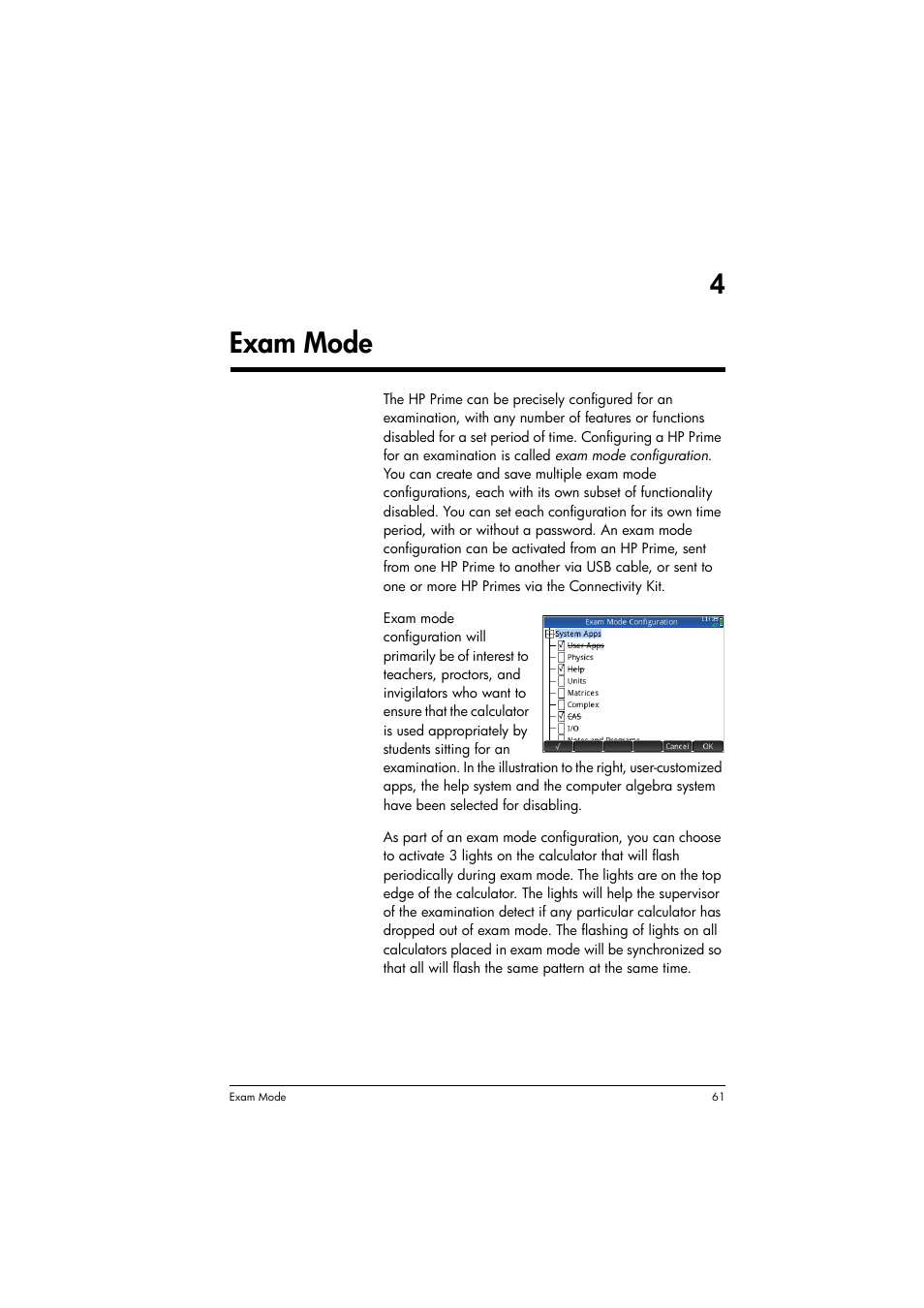 Exam mode, 4exam mode | HP Prime Graphing Calculator User Manual | Page 65 / 616