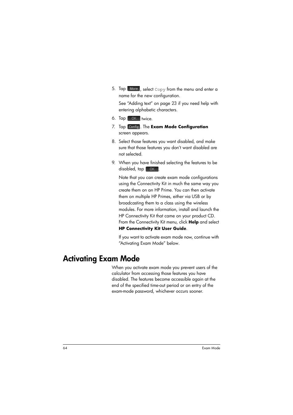 Activating exam mode | HP Prime Graphing Calculator User Manual | Page 68 / 616