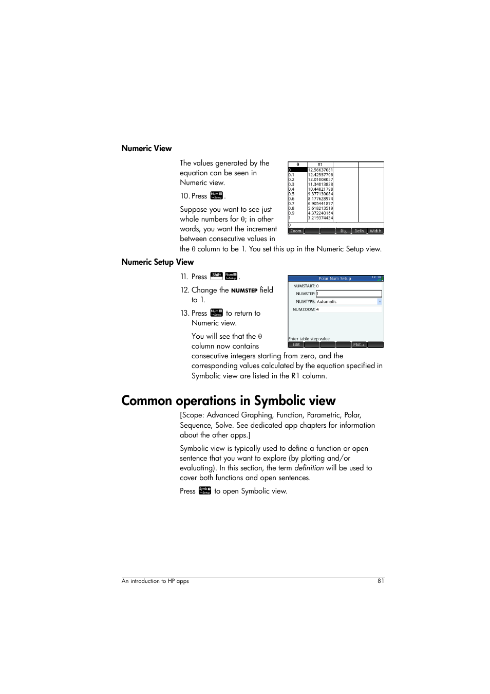 Common operations in symbolic view | HP Prime Graphing Calculator User Manual | Page 85 / 616