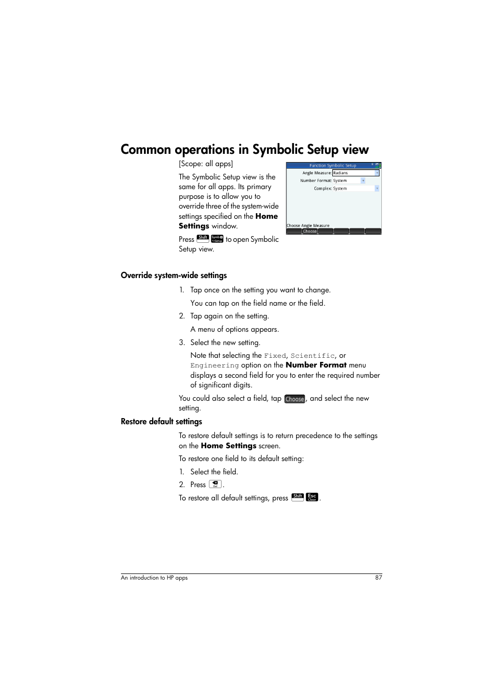 Common operations in symbolic setup view | HP Prime Graphing Calculator User Manual | Page 91 / 616