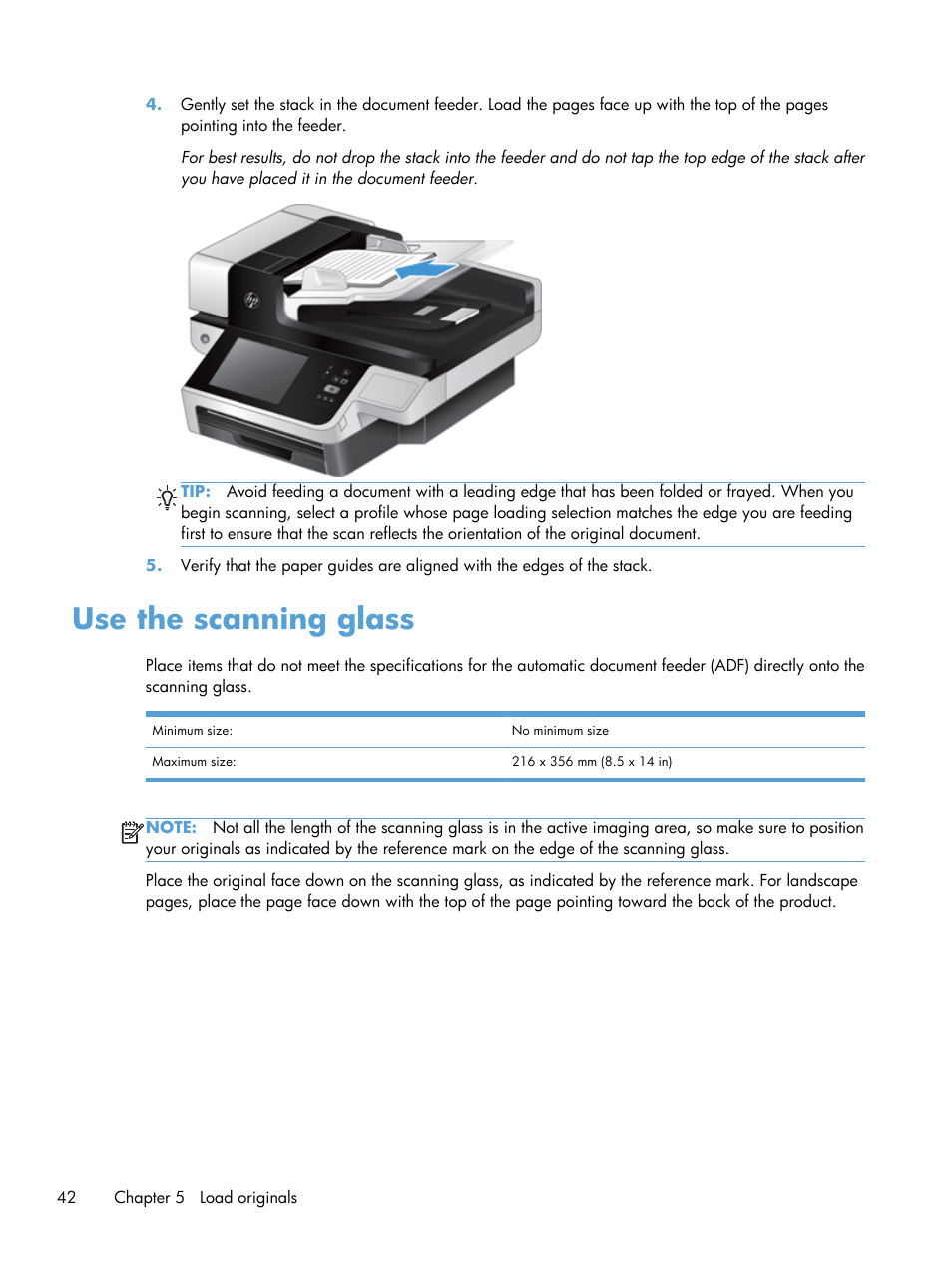 Use the scanning glass | HP Scanjet Enterprise 8500 fn1 Document Capture-Workstation User Manual | Page 50 / 105
