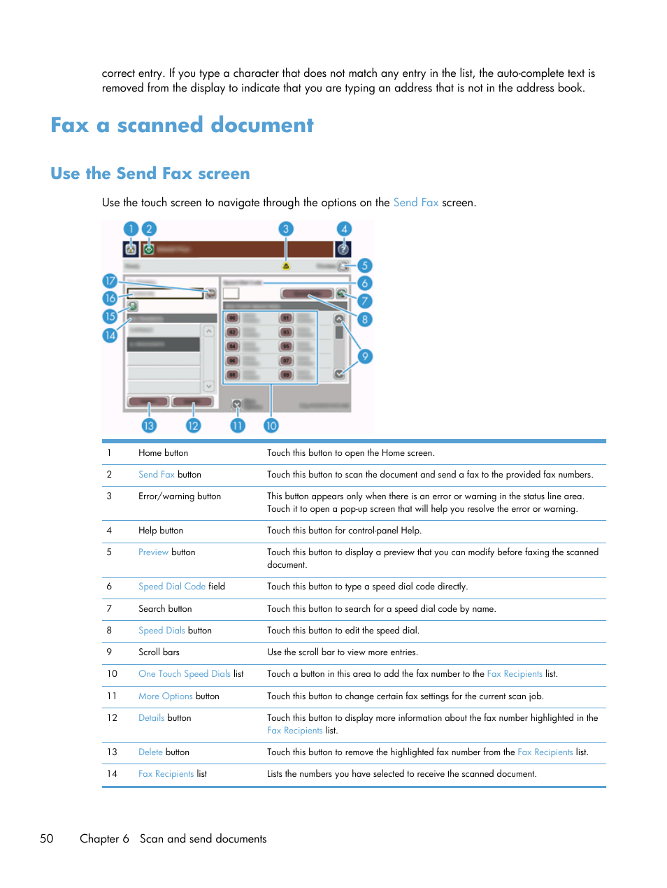 Fax a scanned document, Use the send fax screen | HP Scanjet Enterprise 8500 fn1 Document Capture-Workstation User Manual | Page 58 / 105
