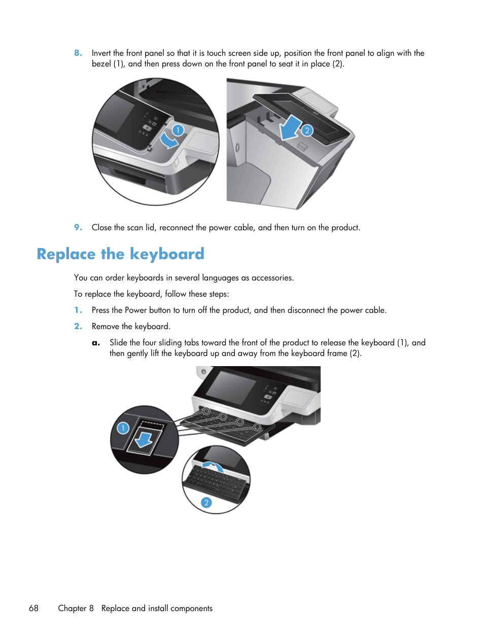 Replace the keyboard | HP Scanjet Enterprise 8500 fn1 Document Capture-Workstation User Manual | Page 76 / 105