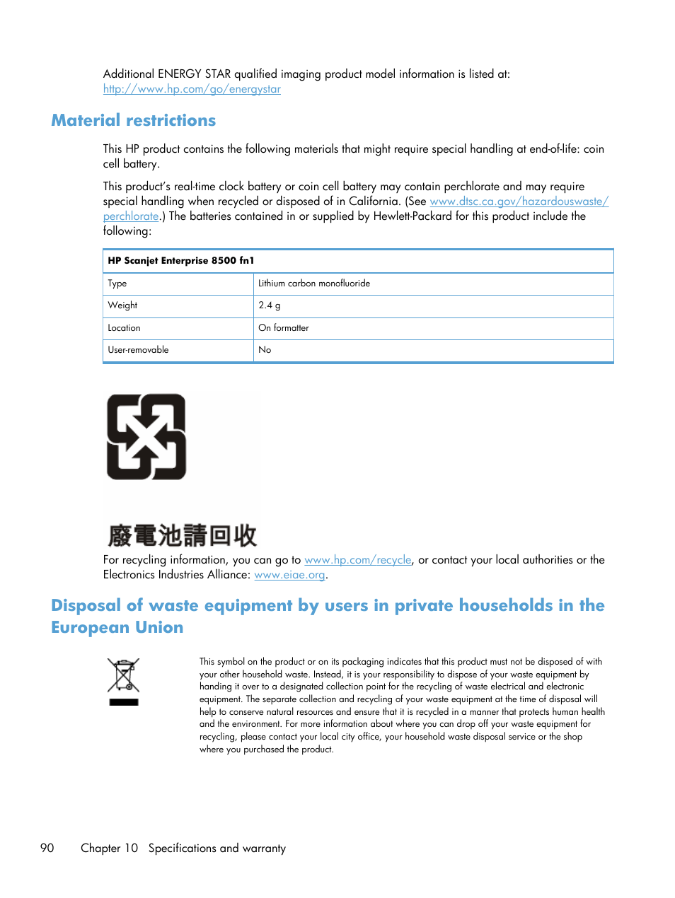 Material restrictions | HP Scanjet Enterprise 8500 fn1 Document Capture-Workstation User Manual | Page 98 / 105