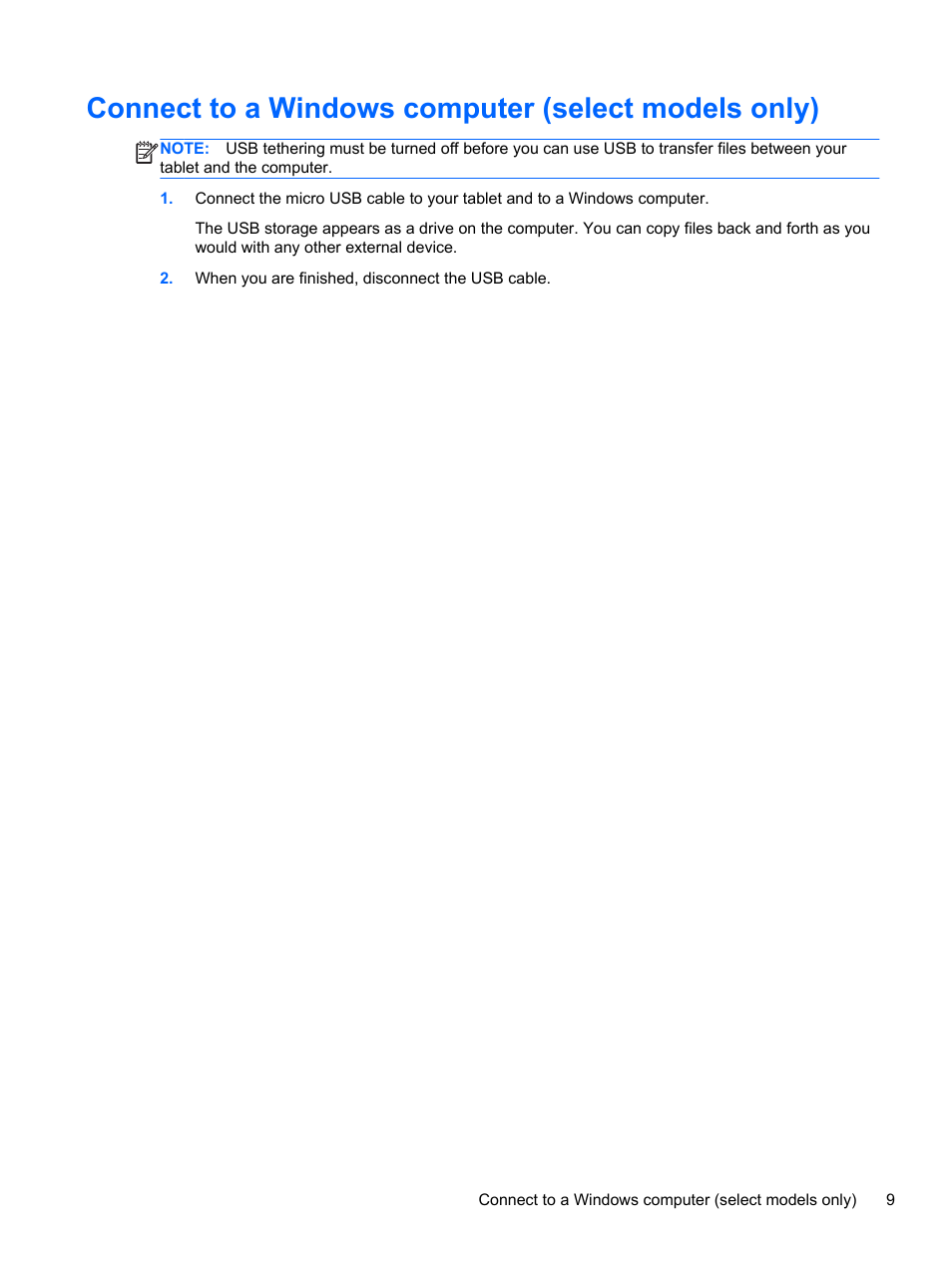 Connect to a windows computer (select models only) | HP Slate 10 HD 3500ca Tablet User Manual | Page 13 / 19