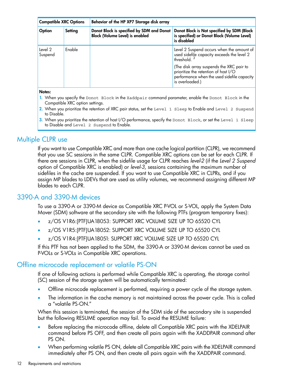 Multiple clpr use, 3390-a and 3390-m devices, Offline microcode replacement or volatile ps-on | HP XP7 Storage User Manual | Page 12 / 37