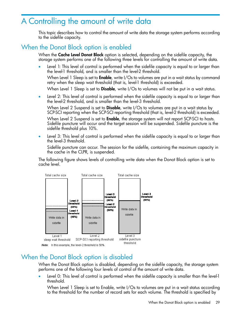 A controlling the amount of write data, When the donot block option is enabled, When the donot block option is disabled | HP XP7 Storage User Manual | Page 29 / 37