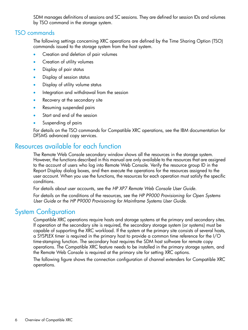 Tso commands, Resources available for each function, System configuration | HP XP7 Storage User Manual | Page 6 / 37